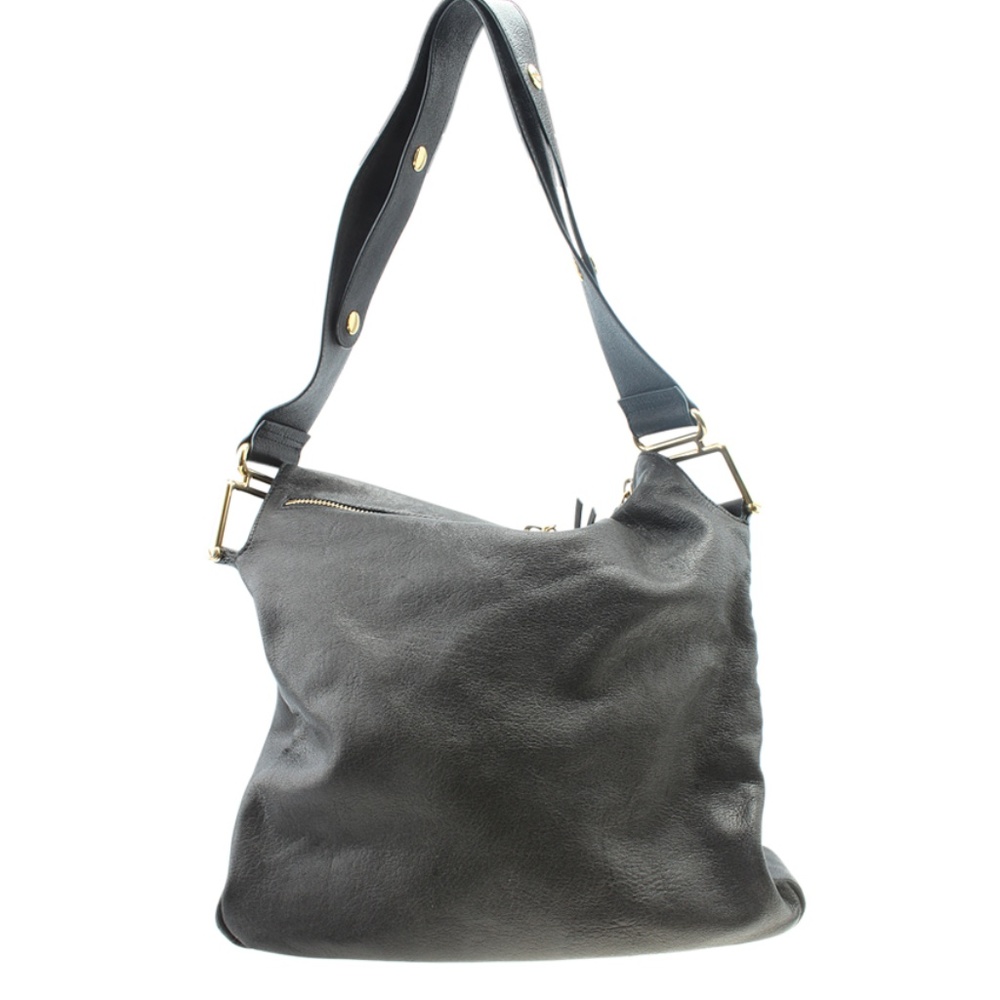 Chloe Dark Leather Crossbody Bag with Gold Accents